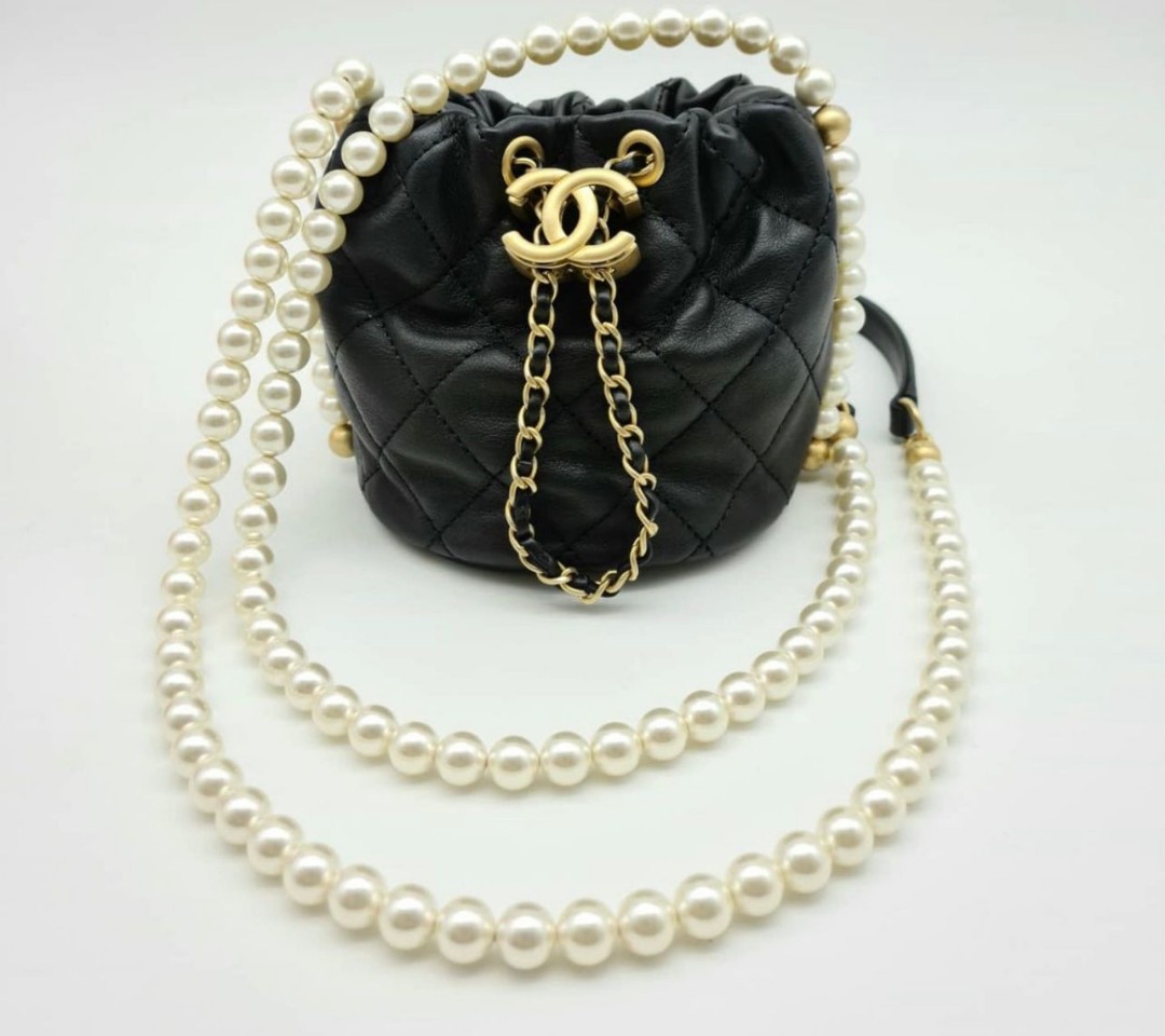 Chanel Black Quilted Lambskin Small Single Flap Bag with Pearl Chain D   Sellier