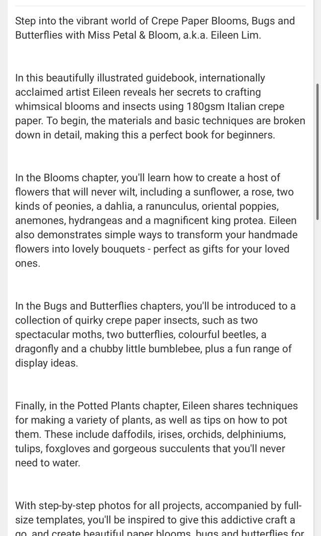 Crepe Paper Blooms, Bugs & Butterflies, Hobbies & Toys, Books