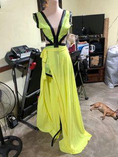 DESIGNER NEON GREEN Sexy Dress + Wrapped around skirt / Party Dress/ Resort Wear