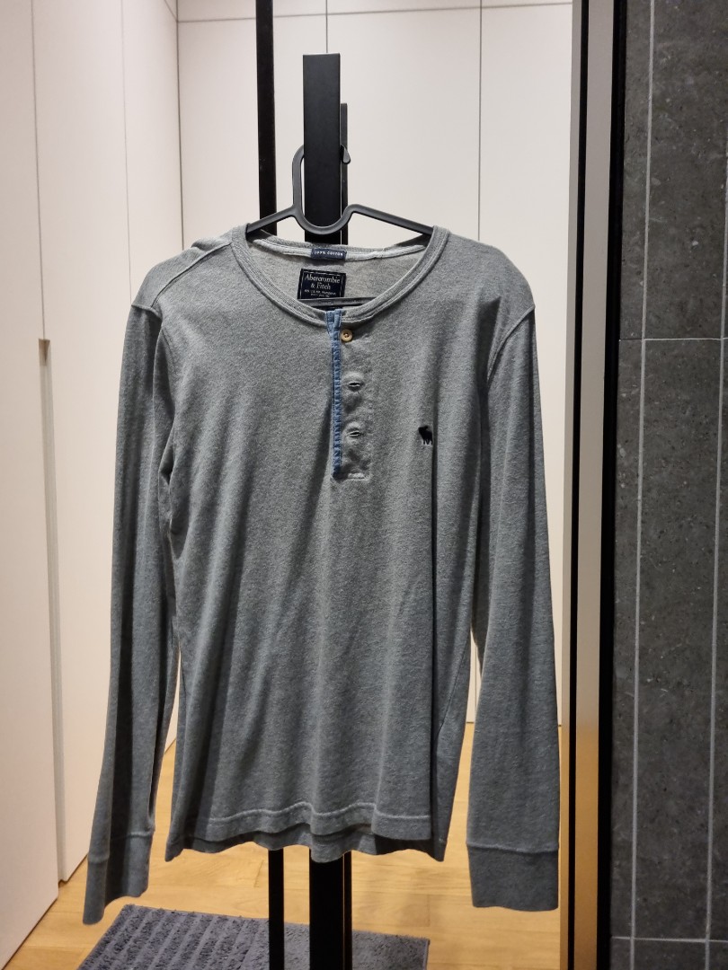 Grey Abercrombie Henley shirt Men s Fashion Tops Sets Tshirts