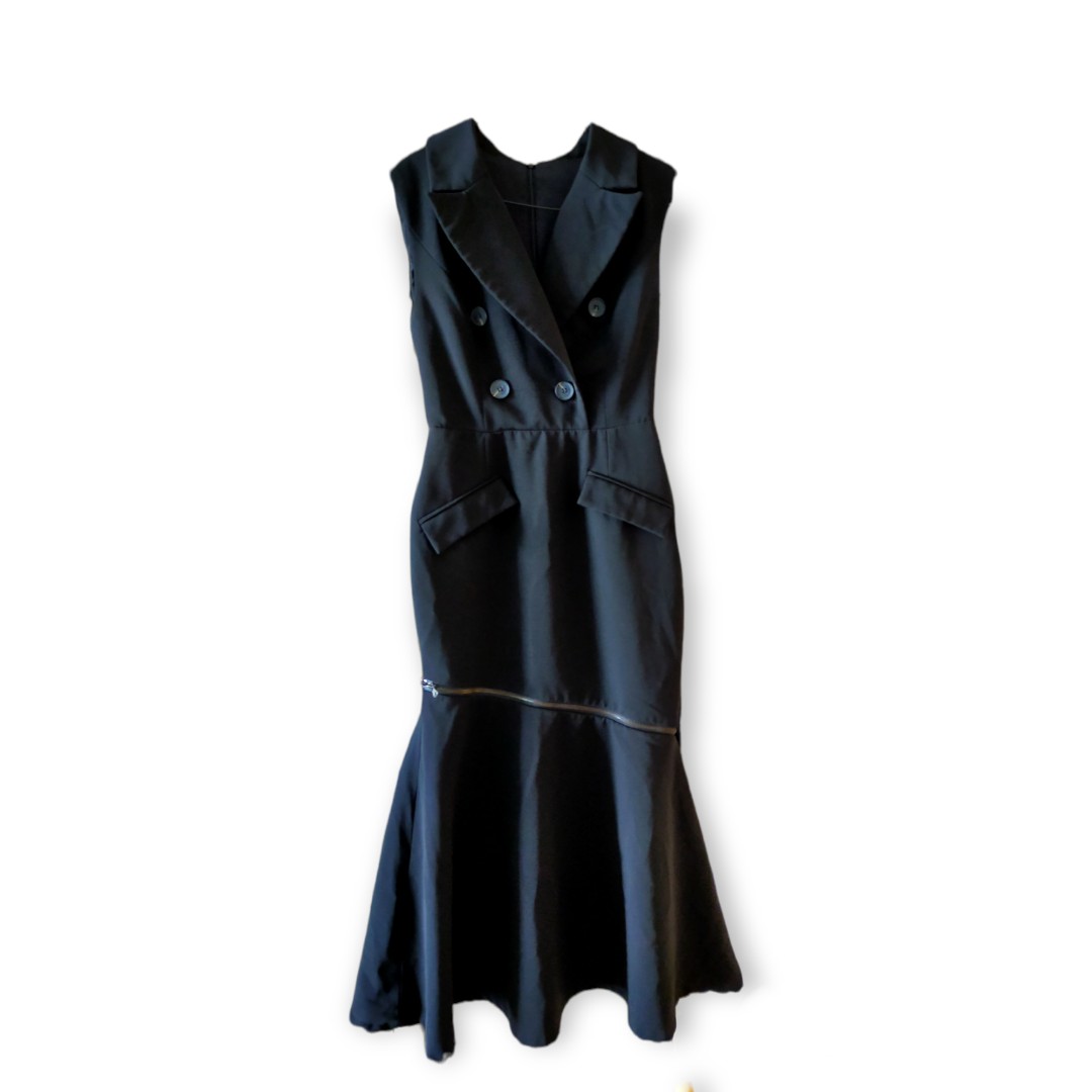 Woman Office Wear Black double Breasted Blazer Sleeveless zipped long ...