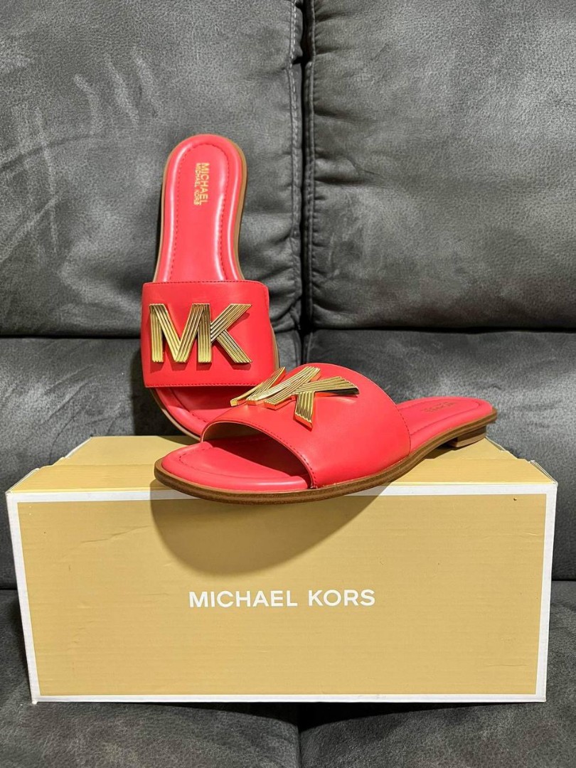 Red michael hotsell kors slides
