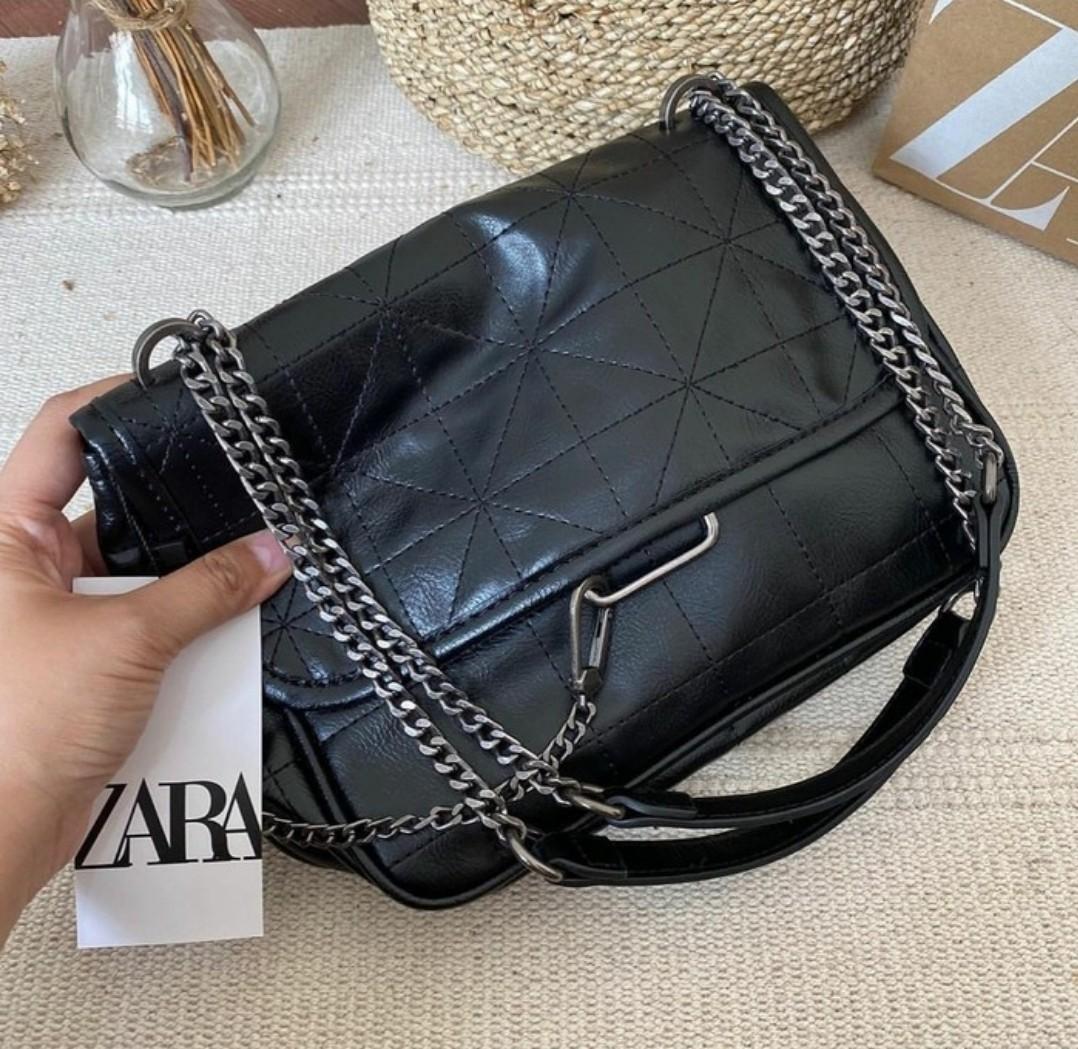 New ZARA rocker soft black sling crossbody bag purse handbag