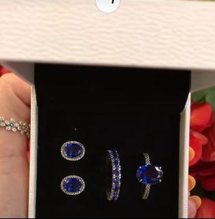 Pandora blue stone new ring and earrings set in silver