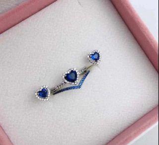 Pandora set of blue stone in silver (2 rings, 1pair of earring)