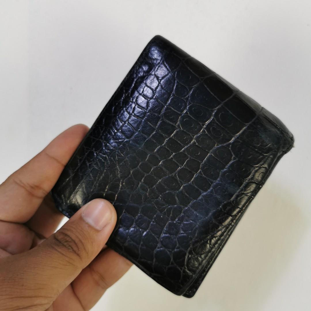 Mens Crocodile Leather Bifold Wallet in Patina Black – orishandmade