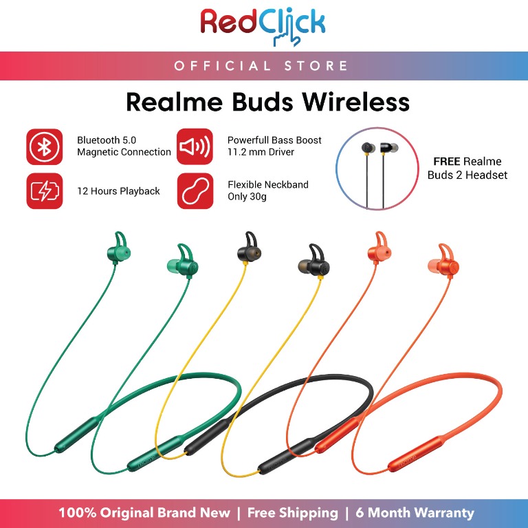 Realme Buds Wireless RMA108 Real Bass Unwired Bluetooth 5.0 Magnetic Connection Earphones Original Realme Product Audio Earphones on Carousell