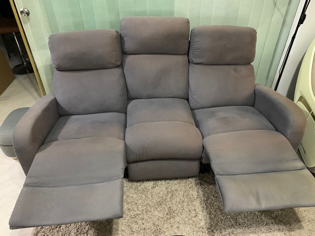 grey suede recliner sofa