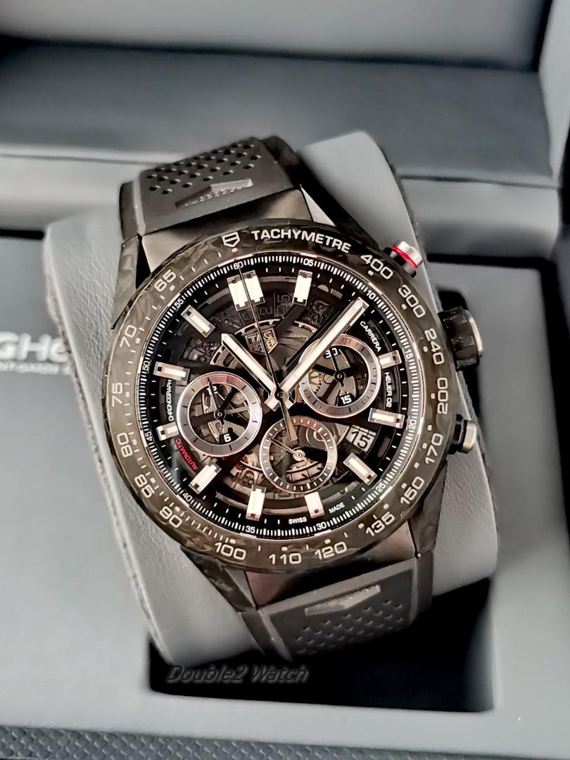 TAGHeuer Carrera Heuer 02 Chronograph Black Edition Carbon Fiber Skeleton  Dial 45mm, Luxury, Watches on Carousell