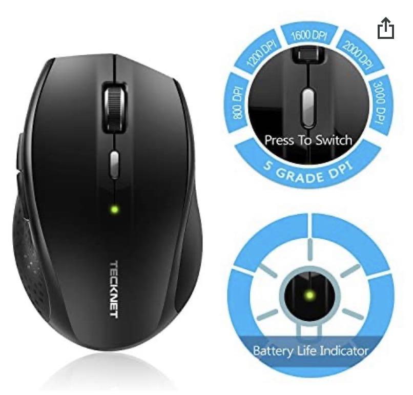 TECKNET 3 Modes Bluetooth Mouse 2.4G Wireless Portable Optical Mouse w