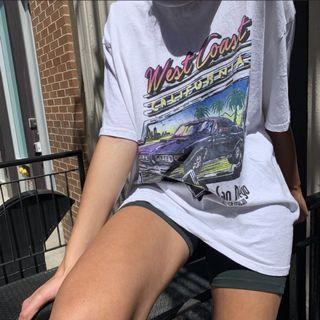 +美式寬鬆重磅復古汽車圖案Tee 短袖 west coast 白 美式圖案T oversize