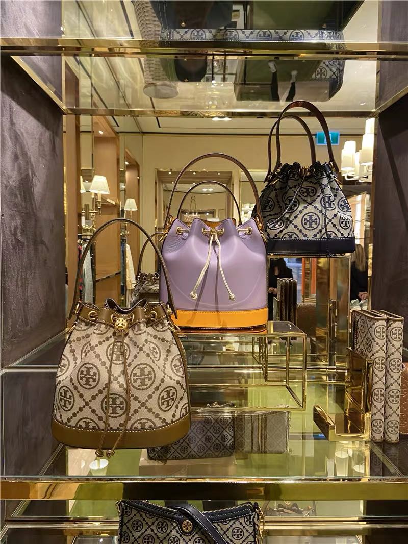 Tory Burch T monogram color block bucket bag slingbag Women s