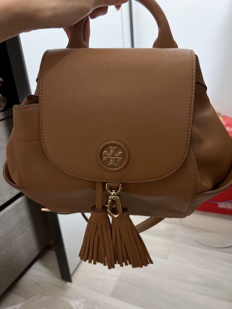 Tory Burch Whipstitch logo mini brown leather backpack