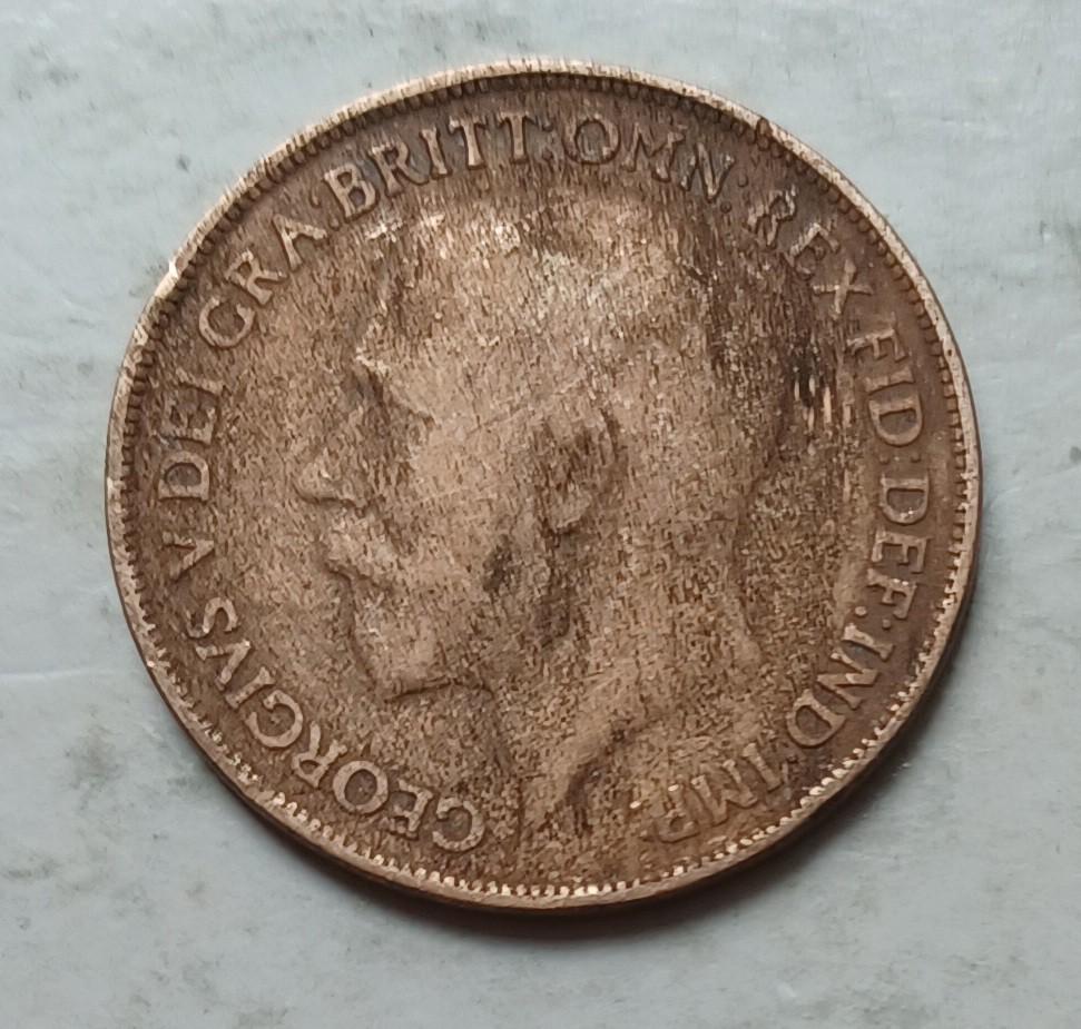 英國1915年1便士硬幣一枚（品相實物如圖，表面清洗過）, 興趣及遊戲, 收藏品及紀念品, 錢幣- Carousell