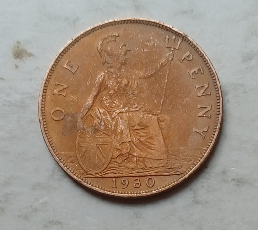 英國1930年1便士硬幣一枚（品相實物如圖，表面清洗過）, 興趣及遊戲, 收藏品及紀念品, 錢幣- Carousell
