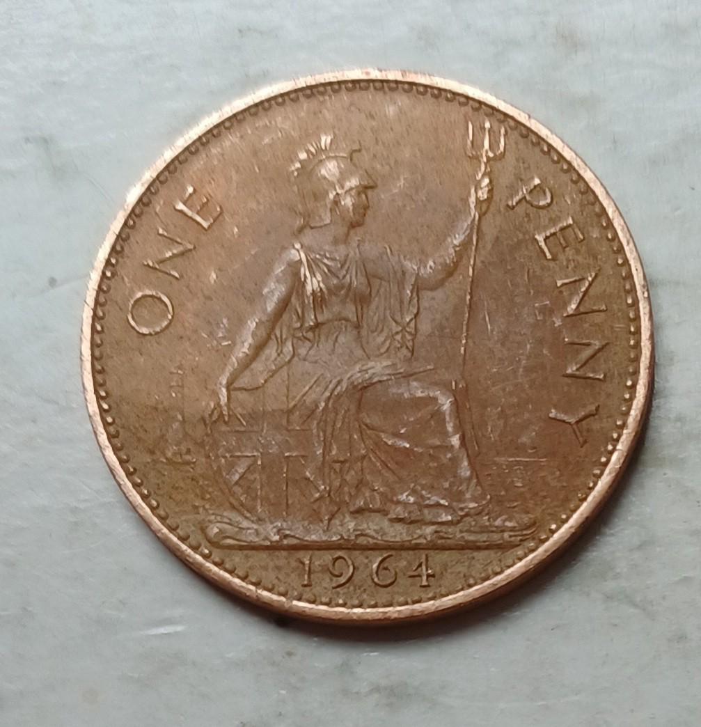 英國1964年1便士硬幣一枚（品相實物如圖，表面清洗過）, 興趣及遊戲, 收藏品及紀念品, 錢幣- Carousell