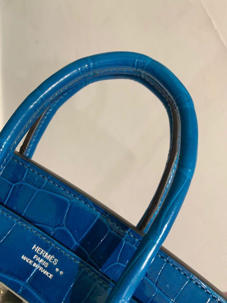 Hermes Kelly 25cm Shiny Nilo Croc 7W, Bleu Izmir