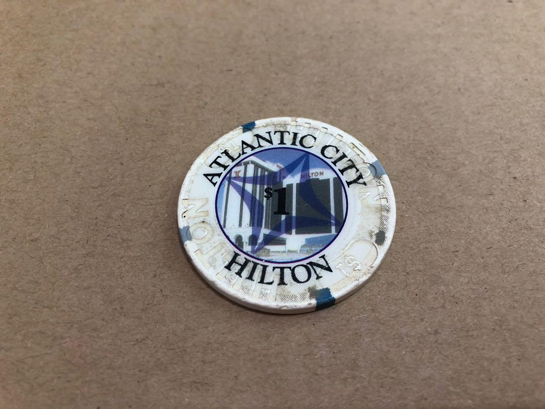 全球賭場絕版籌碼錢幣系列）美國Atlantic City 大西洋城HILTON 賭場1990年超罕有1 美元籌碼（經典美國 賭城經濟起飛年代開埠籌碼最強代表發行量低
