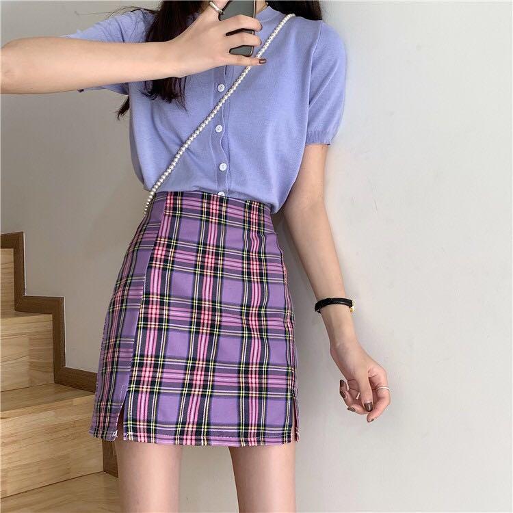A line purple online plaid skirt