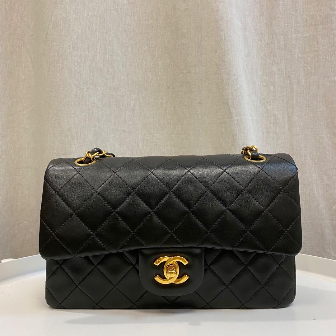 Authentic Chanel Classic Flap Small Black in Lambskin and 24K Gold