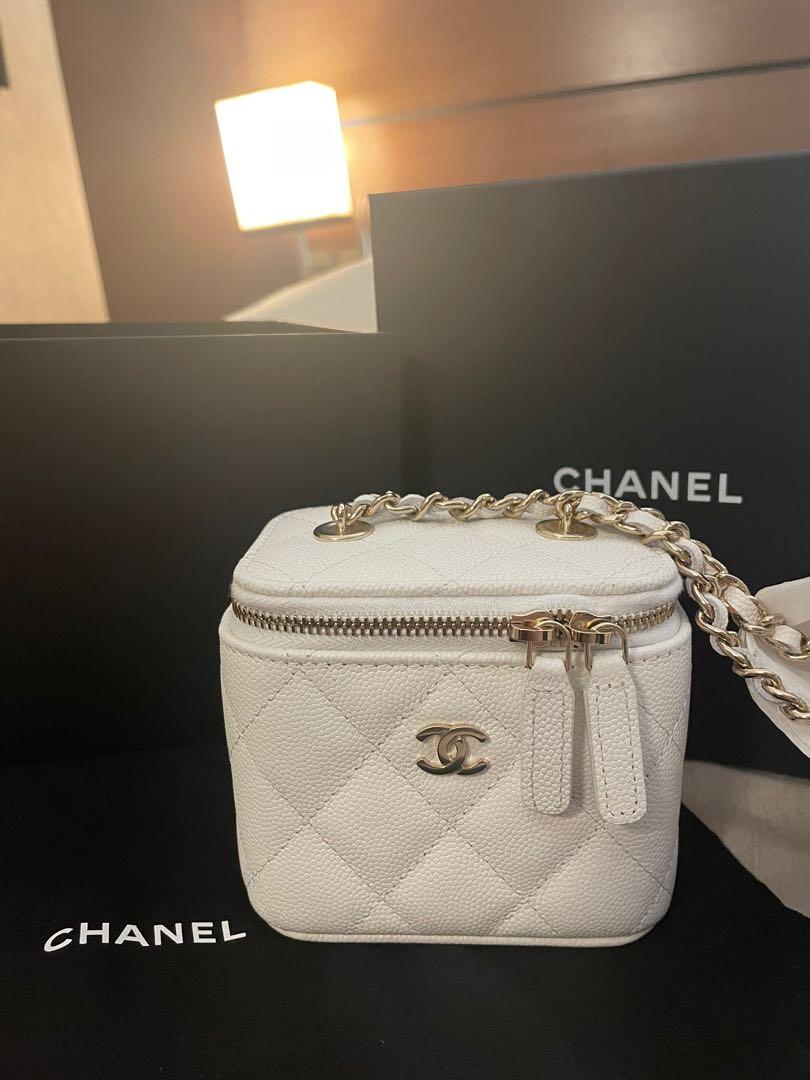Chanel 22s mini vanity bag in white carviar, Women's Fashion, Bags
