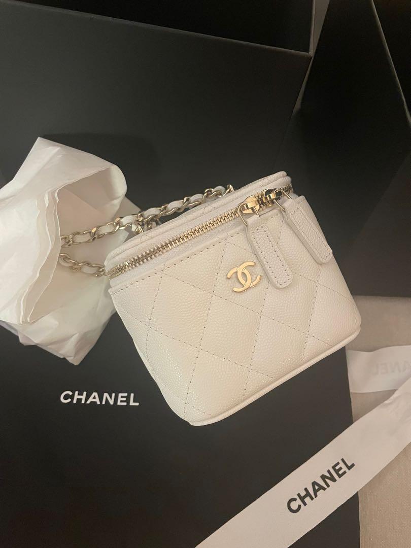 Chanel 22s mini vanity bag in white carviar, Women's Fashion, Bags