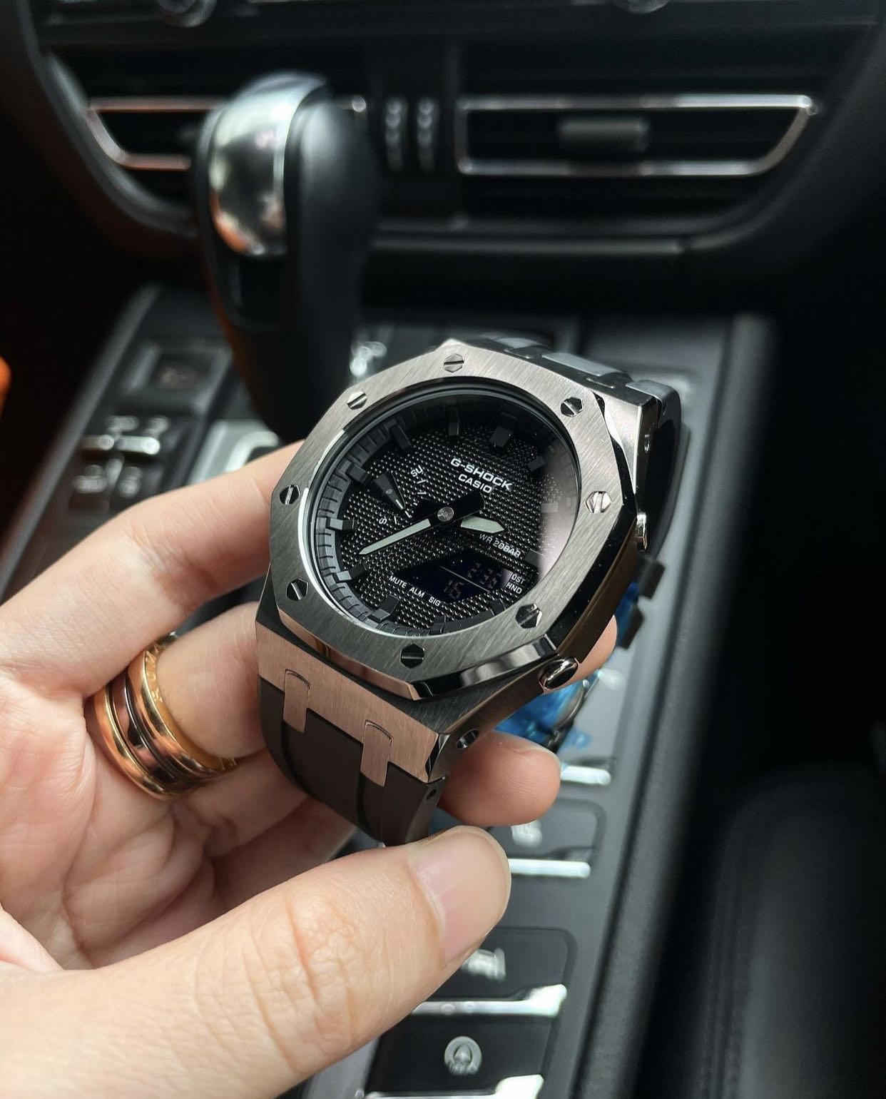 Customized Casio G Shock GA 2100 1A1 GA2100 1A1 GA 21001A1 GA21001A1 Casioak Metal Bezel Rubber Strap Butterfly Clasp Casioak
