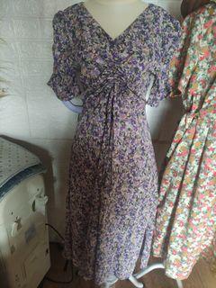 Dress kerut // dress sifon // dress korea // long dress // dress vintage // dress puff sleeves// lengan balon