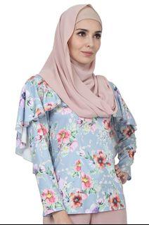 Ellexia Cape Blouse - Blue Fog Floral Print Poplook