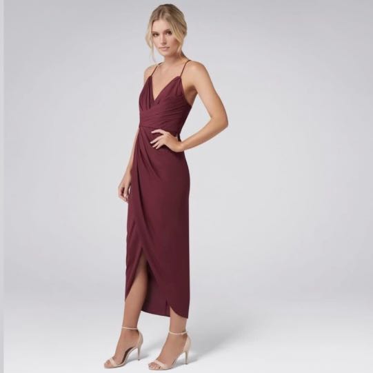 FOREVER NEW Charlotte Drape Maxi Dress AU4 EU32 US0 Wine