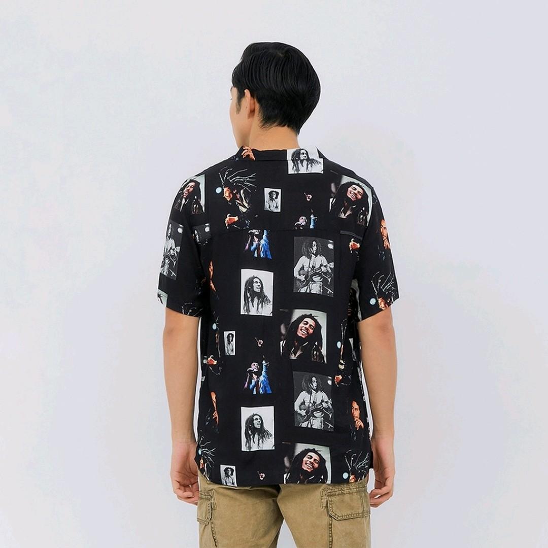 H m shirt kemeja bob Marley black Fesyen Pria Pakaian Baju
