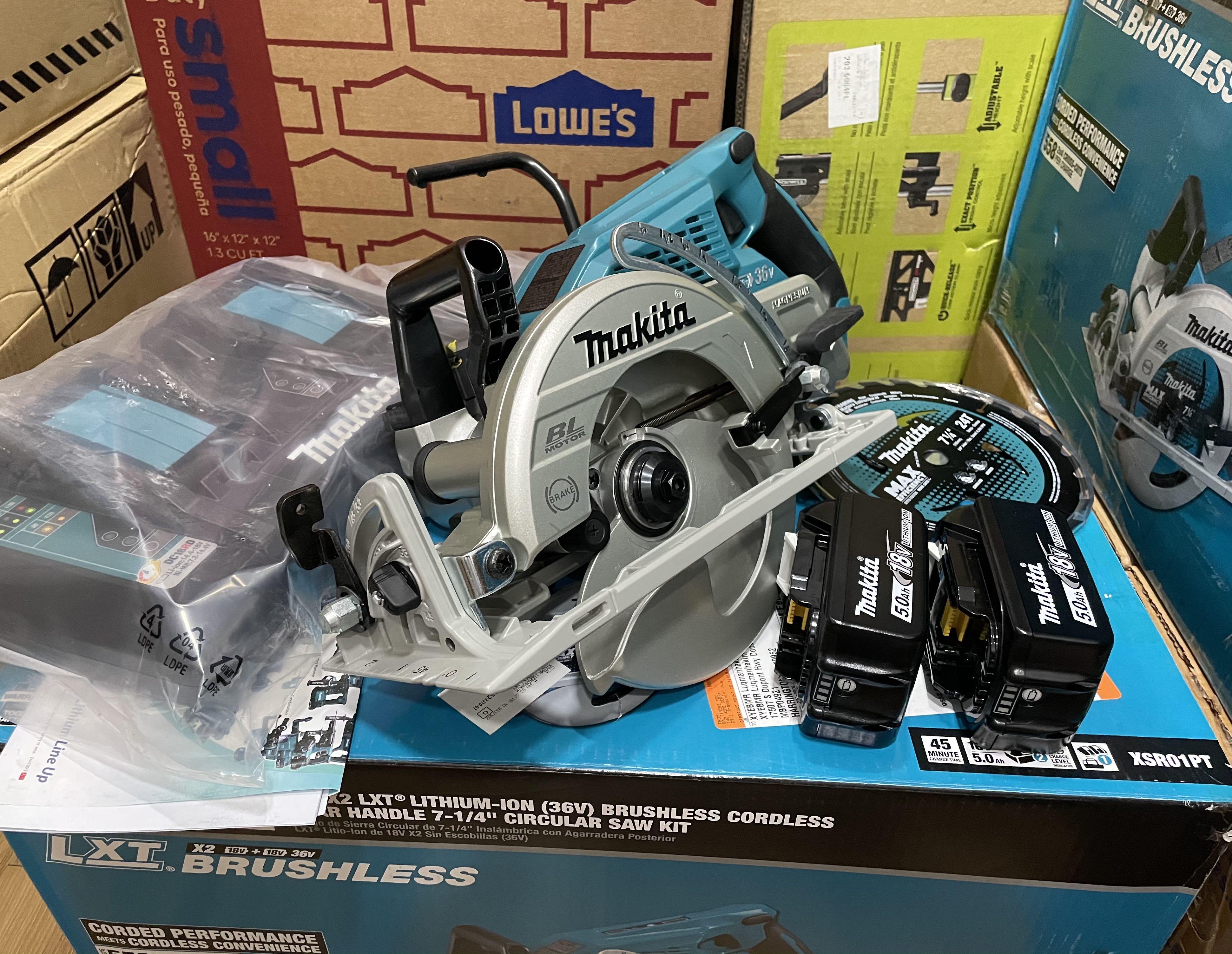 Makita Circular Saw 36v (18-Volt X2 LXT 5.0Ah Lithium-Ion) Brushless  Cordless Rear Handle 7-1/4 in. Circular Saw Kit, Furniture  Home Living,  Home Improvement  Organisation, Home Improvement Tools  Accessories on