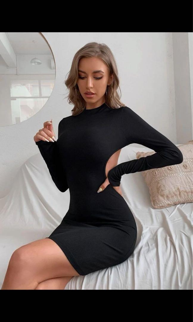 Solid Ribbed Knit Halter Neck Bodycon Dress | SHEIN USA