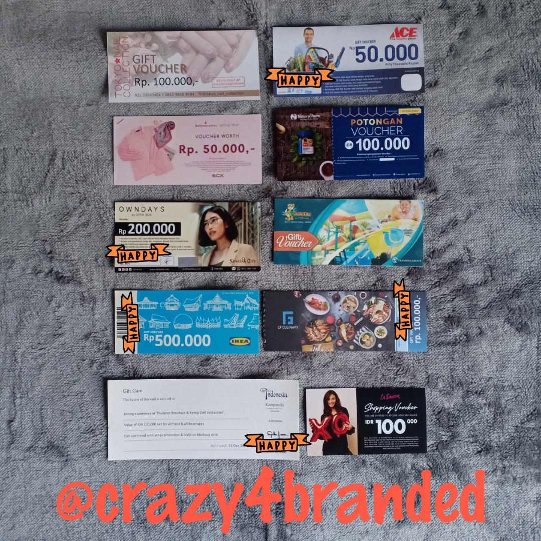 Various Retail Gift Vouchers, Tiket & Voucher, Kartu Hadiah & Voucher Di  Carousell