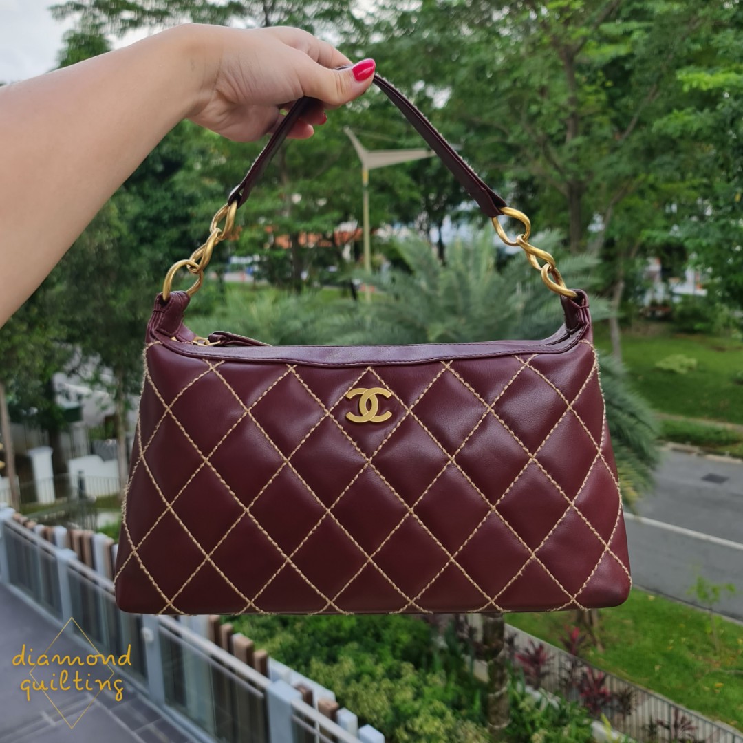 🍷[SOLD] VINTAGE CHANEL SURPIQUE WILD STITCH HOBO BAG AGED TRAVEL LUGGAGE  GOLD HARDWARE GHW BURGUNDY WINE RED CALFSKIN / classic flap small medium  mini jumbo cf, Luxury, Bags & Wallets on Carousell