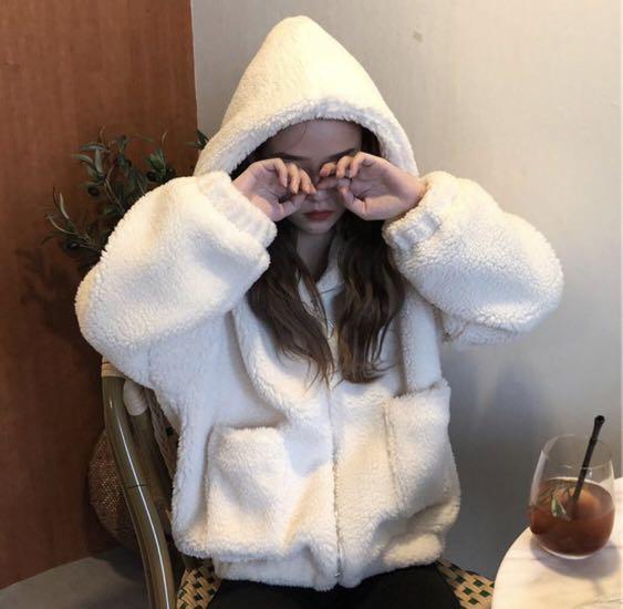 White Fuzzy Teddy Bear Coat Women s Fashion Coats Jackets and