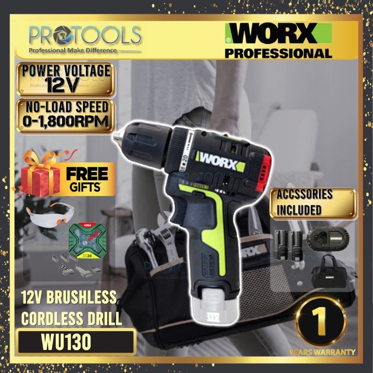 WORX WU130 12V Brushless Motor Cordless Drill Driver FOC SAFETY