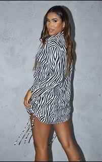 Zebra Print oversized shirt dress with drawstring