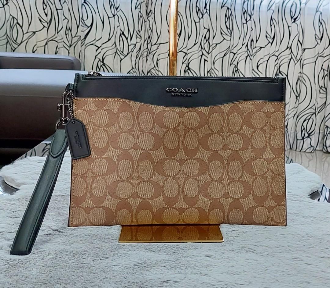 PO 100 Authentic Coach coach clutch coach men women clutch beckett slim pouch in signature canvas coach wristlet clutch light brown coach clutch