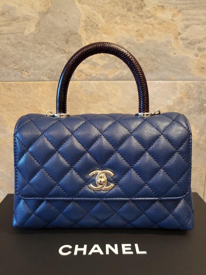 Authentic Chanel Coco Lizard Top Handle Caviar Latest Light Gold Hardware Perfect Small Size 24cm Marine Blue New Microchipped 22p Bnib Luxury Bags Wallets On Carousell