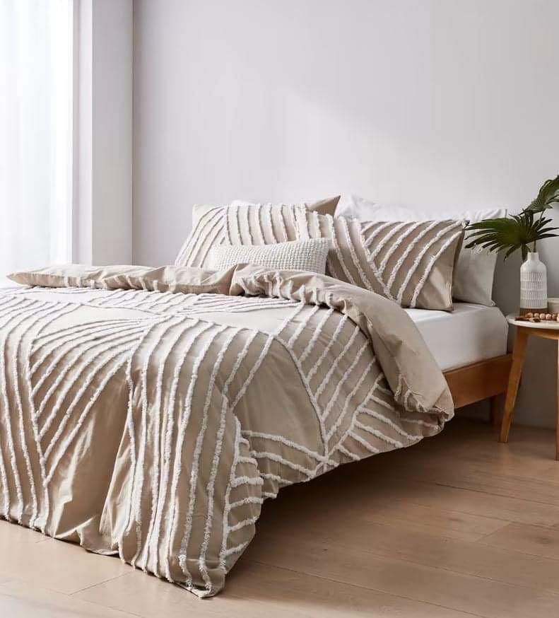 ANKO Orlando Cotton Quilt Cover Set Queen Size (Beige), Furniture