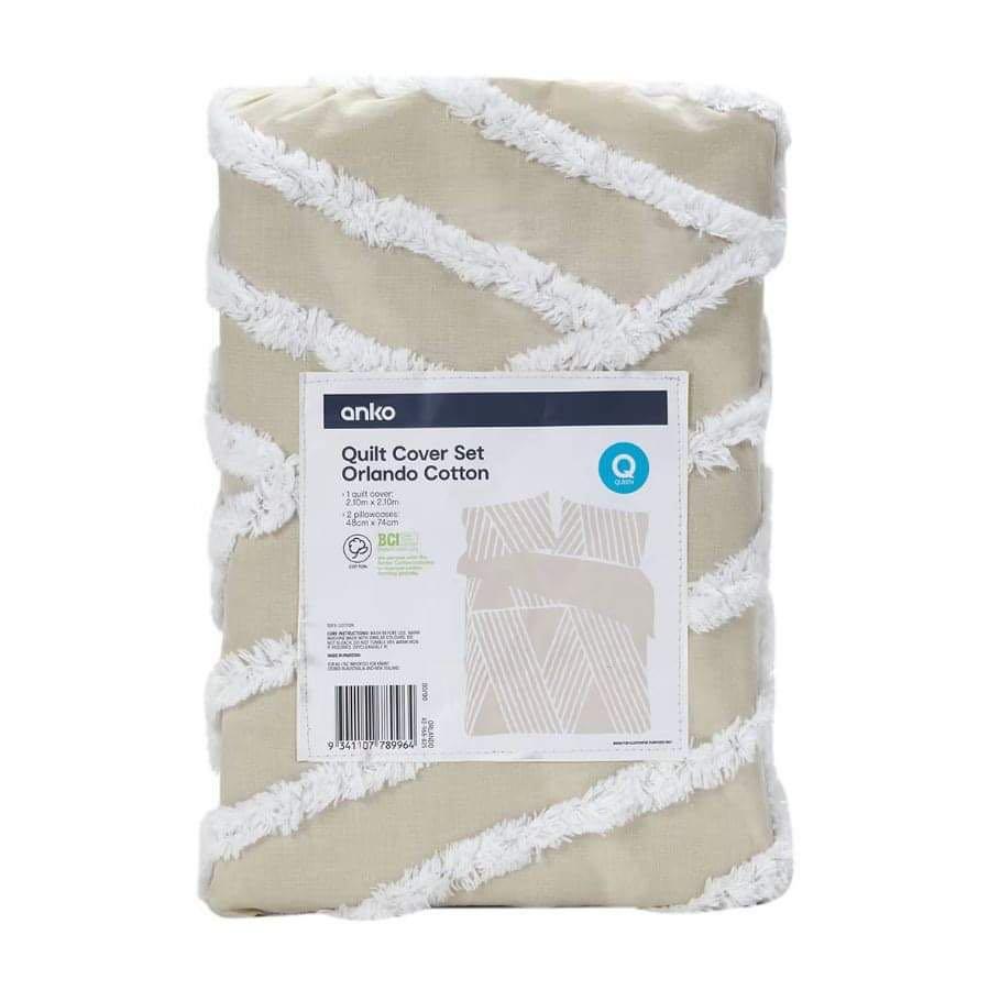ANKO Orlando Cotton Quilt Cover Set Queen Size (Beige), Furniture