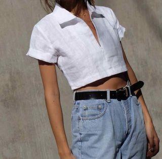 Araw The Line Volley Crop Shirt in White Linen