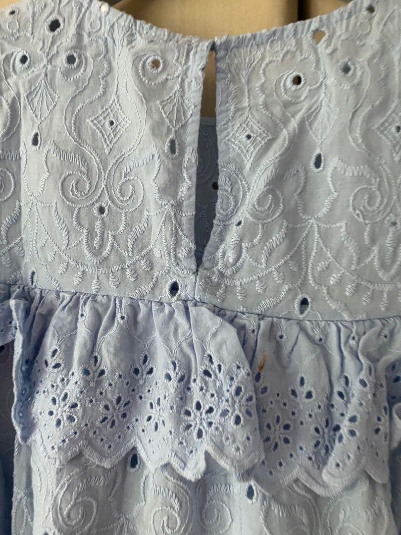 AUTH H&M baby blue eyelet mini dress with discoloration in front dress