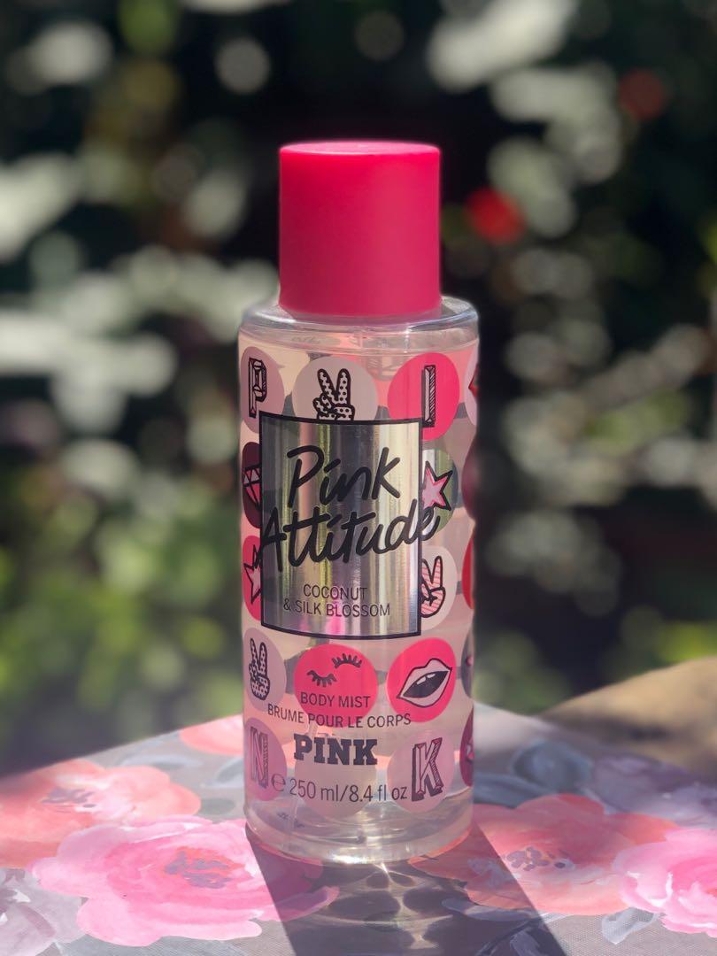 Authentic Victoria'S Secret Pink Attitude Coconut & Silk Blossom Perfume  Body Mist, Beauty & Personal Care, Fragrance & Deodorants On Carousell
