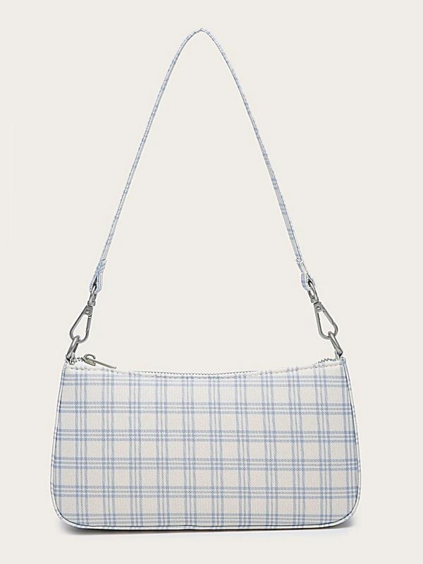Blue plaid baguette bag top