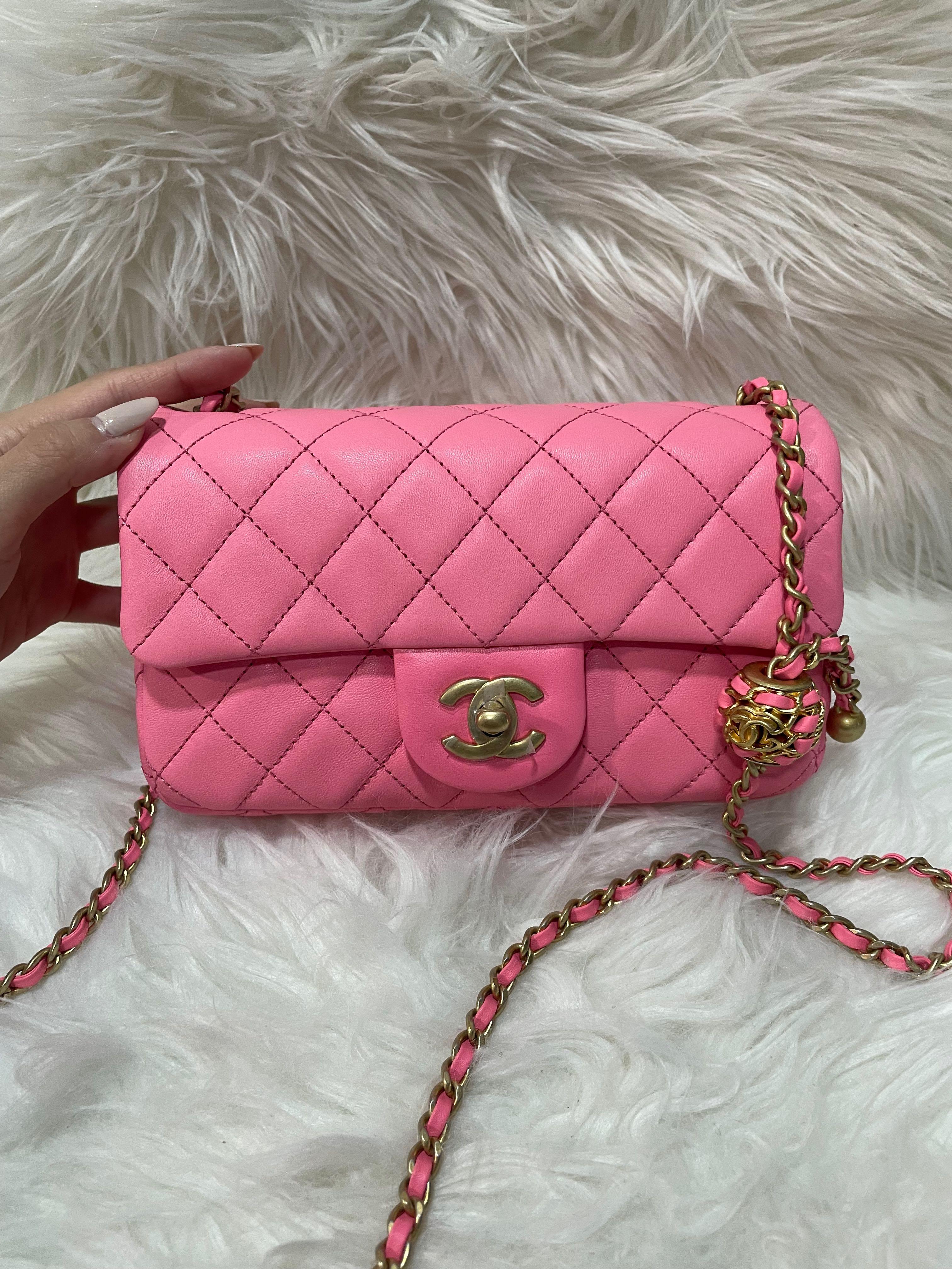 NIB 22C Chanel Pearl Crush Square Mini Flap Bag GHW Peachy Pink  Boutique  Patina