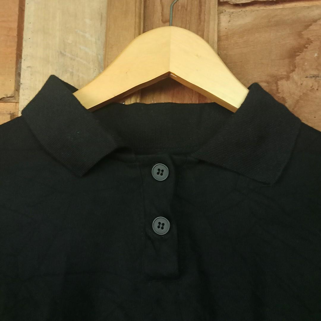 CREWNECK POLO CROP SWEATER HITAM WANITA 