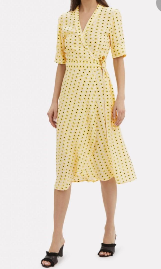 Ganni yellow hot sale wrap dress