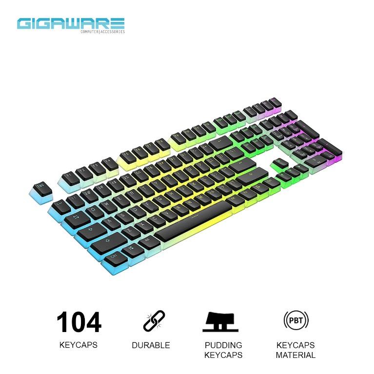 Gigaware PBT Double Shot 104 Keys Sideglow Pudding Keycaps (Category: Computer Keyboard) located in Manila. Submitted by gigaware (Listing ID 1157924200, Image 1). Description: "KEYCAPS only, Keyboard not included. Keyboard picture for effect purposes" Ergonomics ladder design. science is more comfortable Two color injection molding process, uniform light transmission,clear writing, durable and non fading Excellent material provides touches abras